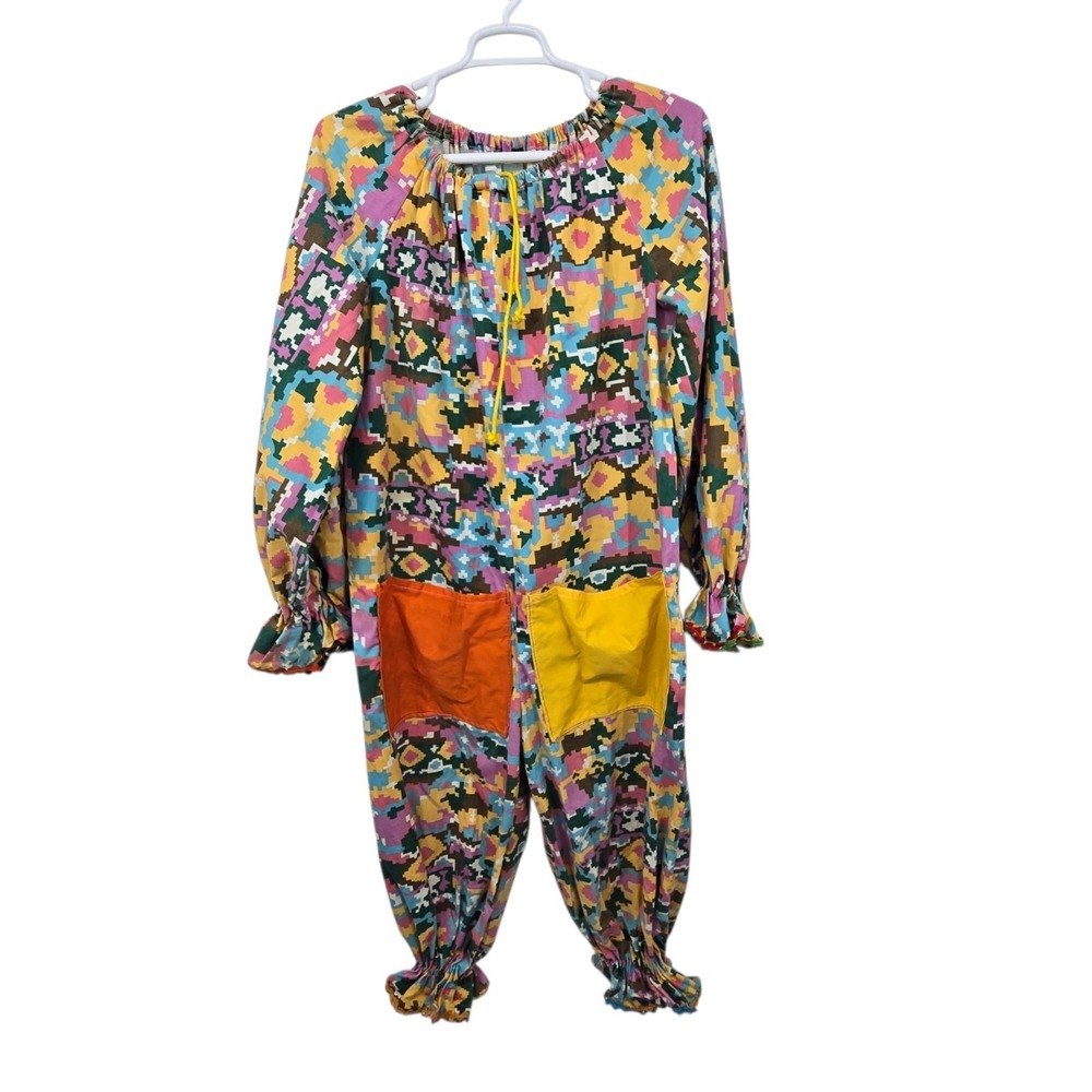 Vintage 60s 70s Handmade Clown Costume Jumpsuit One Size Halloween Colorful
